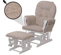 Fauteuil Relax Hwc-C76, Fauteuil À Bascule Fauteuil À Bascule Avec Pouf Tissu/Textile Chenille (465g/M²) Crème, Piètement Blanc Beige