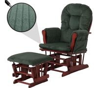 Fauteuil relax HWC-C76, fauteuil à bascule Fauteuil oscillant avec pouf Tissu Cord 320g/m² Öko-Tex ~ vert Bâti foncé