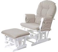 Fauteuil relax HWC-C76, Fauteuil à bascule Fauteuil oscillant avec pouf ~ tissu/textile, crème, piètement blanc