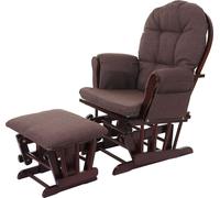 Fauteuil relax HWC-C76, fauteuil à bascule fauteuil oscillant avec pouf ~ tissu/textile, marron, piètement marron