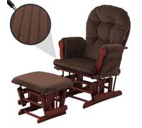 Fauteuil relax HWC-C76, fauteuil à bascule Fauteuil oscillant avec pouf Tissu Velours 320g/m² Öko-Tex brun Bâti foncé Marron