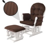 Fauteuil relax HWC-C76, fauteuil à bascule Fauteuil oscillant avec pouf Tissu Velours 320g/m² Öko-Tex marron Bâti blanc Marron