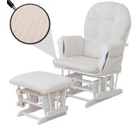 Fauteuil relax HWC-C76, fauteuil à bascule Fauteuil oscillant avec pouf Tissu Velours 320g/m² Öko-Tex crème Bâti blanc
