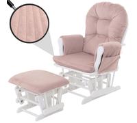 Fauteuil relax HWC-C76, fauteuil à bascule Fauteuil oscillant avec pouf Tissu Velours 320g/m² Öko-Tex rose Bâti blanc Rose