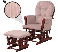 Fauteuil relax HWC-C76, fauteuil à bascule Fauteuil oscillant avec pouf Tissu velours côtelé 320g/m² Öko-Tex ~ rose Bâti foncé