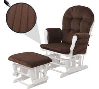 Fauteuil relax HWC-C76, fauteuil à bascule Fauteuil oscillant avec pouf Tissu velours côtelé 320g/m² Öko-Tex ~ brun Bâti blanc