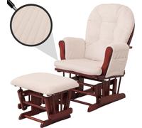 Fauteuil relax HWC-C76, fauteuil à bascule Fauteuil oscillant avec pouf Tissu velours côtelé 320g/m² Öko-Tex ~ crème Bâti foncé
