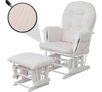 Fauteuil relax HWC-C76, fauteuil à bascule Fauteuil oscillant avec pouf Tissu velours côtelé 320g/m² Öko-Tex ~ crème Bâti blanc