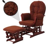 Fauteuil relax HWC-C76, fauteuil à bascule Fauteuil oscillant + pouf Tissu Bouclé 480g/m² Öko-Tex brun rouille Bâti foncé Marron