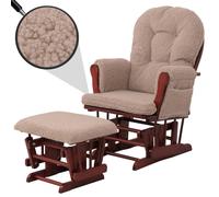 Fauteuil relax HWC-C76, fauteuil à bascule Fauteuil oscillant + pouf Tissu Bouclé 480g/m² Öko-Tex brun Bâti foncé Marron