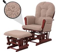 Fauteuil relax HWC-C76, fauteuil à bascule Fauteuil oscillant + pouf Tissu Bouclé 480g/m² Öko-Tex ~ brun Bâti foncé