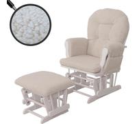 Fauteuil relax HWC-C76, fauteuil à bascule Fauteuil oscillant + pouf Tissu Bouclé 480g/m² Öko-Tex ~ crème Bâti blanc