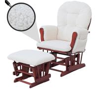 Fauteuil relax HWC-C76, fauteuil à bascule Fauteuil oscillant + pouf Tissu Bouclé 480g/m² Öko-Tex crème Bâti foncé