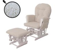 Fauteuil relax HWC-C76, fauteuil à bascule Fauteuil oscillant + pouf Tissu Bouclé 480g/m² Öko-Tex crème Bâti blanc