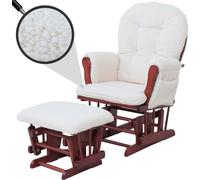 Fauteuil relax HWC-C76, fauteuil à bascule Fauteuil oscillant + pouf Tissu Bouclé 480g/m² Öko-Tex ~ crème Bâti foncé