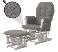 Fauteuil relax HWC-C76, fauteuil à bascule Fauteuil oscillant + pouf Tissu Bouclé 480g/m² Öko-Tex gris Bâti blanc Gris