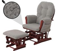 Fauteuil relax HWC-C76, fauteuil à bascule Fauteuil oscillant + pouf Tissu Bouclé 480g/m² Öko-Tex ~ gris Bâti foncé