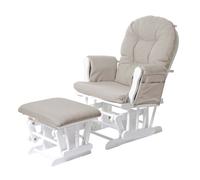 Fauteuil relax HWC-C76 fauteuil à bascule, rocking-chair, tissu crème, monture blanche
