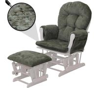 Fauteuil relax HWC-C76, rocking chair fauteuil à bascule avec pouf Tissu chenille (465g/m²) Öko-Tex ~ vert, piètement blanc