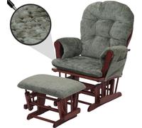 Fauteuil Relax HWC-C76, Rocking Chair Fauteuil à Bascule avec Pouf Tissu/Textile Chenille (465g/m²) - Vert, piétement foncé
