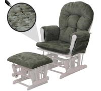 Fauteuil Relax HWC-C76, Rocking Chair Fauteuil à Bascule avec Pouf Tissu Chenille (465g/m²) Öko-Tex - Vert, piètement Blanc