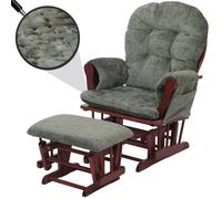 Fauteuil Relax HWC-C76, Rocking Chair Fauteuil à Bascule avec Pouf Tissu/Textile Chenille (465g/m²) - Vert, piétement foncé