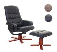 Fauteuil relax HWC-E30 - Noir - Siège TV avec tabouret - Similicuir - Livraison incluse