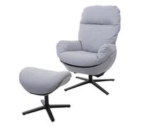 Fauteuil relax - HWC-L12 - Pivotant - Fonction bascule - Tissu gris clair - Avec pouf inclus