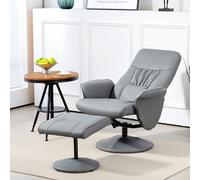 HOMCOM Fauteuil Relax avec Repose-Pied Fauteuil de Relaxation Relaxant pivotant 360° et Dossier inclinable pour TV supportant jusqu'à 120 Kg revêtement synthétique métal Gris