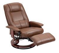 HOMCOM Fauteuil Relax inclinable Fauteuil de Salon Repose-Pieds réglable pivotant 360° piètement Bois revêtement synthétique Marron