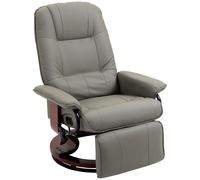 Fauteuil relax inclinable HOMCOM fauteuil de salon repose-pieds réglable pivotant 360° piètement bois revêtement synthétique gris