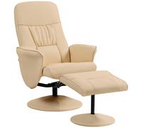 HOMCOM Fauteuil Relax avec Repose-Pied Fauteuil de Relaxation Relaxant pivotant 360° et Dossier inclinable pour TV supportant jusqu'à 120 Kg revêtement synthétique métal Beige