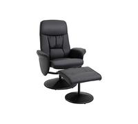 HOMCOM Fauteuil relax ergonomique pivotant 360° inclinable avec repose-pieds revêtement synthétique métal noir | Aosom France
