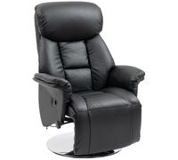 Fauteuil Relax Inclinable Repose-Pied Réglable Pivotant 360° Piètement Métal Chromé Revêtement Synthétique Noir Noir