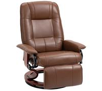 Fauteuil relax inclinable repose-pieds réglable pivotant 360° piètement bois revêtement synthétique marron