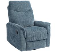 Fauteuil Relax Inclinable Repose-Pieds Rétractable Pivotant Pochette Rangement Intégrée Tissu Bleu Chiné Bleu