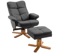 Fauteuil Relax Inclinable Style Contemporain Repose-Pieds Coffre Rangement Revêtement Synthétique Acier Bois Noir Noir