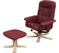 Fauteuil relax M56, Fauteuil TV avec pouf Ottomane, Similicuir bois d'eucalyptus FSC®- ~ bordeaux