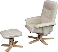 Fauteuil Relax /De Relaxation M56 Avec Pouf, Simili-Cuir, Crème Multicolore