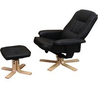Fauteuil relax M56, Fauteuil TV avec pouf Ottomane, Similicuir Eucalyptus Bois FSC®- ~ noir