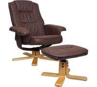 Fauteuil relax M56, Fauteuil TV avec pouf Ottomane, Similicuir Eucalyptus Bois FSC®- ~ rouge-brun