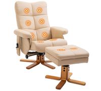 Fauteuil relax massant avec pouf - HOMCOM - pivotant à 360°, dossier inclinable, télécommande - PU - 80 x 86 x 99 cm - crème