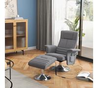 Fauteuil Relax Massant Avec Pouf Tissu Effet Lin Gris Foncé Gris