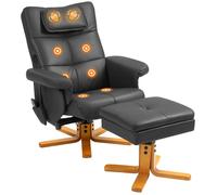 Ensemble Fauteuil Massant Repose-Pieds Design Chesterfield - Inclinable - Coffre - Tétière - Noir