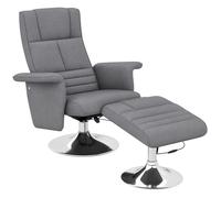 Fauteuil Relax Massant Avec Pouf Tissu Effet Lin Gris Foncé Gris