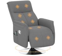 Fauteuil relax massant - HOMCOM - pivotant, dossier et repose-pieds réglable, télécommande - tissu aspect lin - 68,5x77x117cm - gris