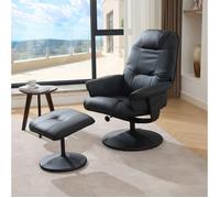 Fauteuil relax massant pivotant 360° avec chauffage, dossier inclinable et repose-pieds - YEAVIO - PU noir