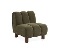 Fauteuil relax pieds arrondis en bois et tissu bouclette kaki foncé