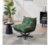 Fauteuil Relax Pivotant 360° Dossier Réglable 3 Positions - HAVRYA - Base Métal, Chenille et Simili Vert Foncé Noir