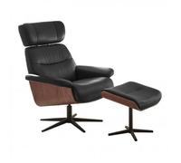 Fauteuil relax pivotant à 360° STELLA assise confortable en cuir noir piétement métal